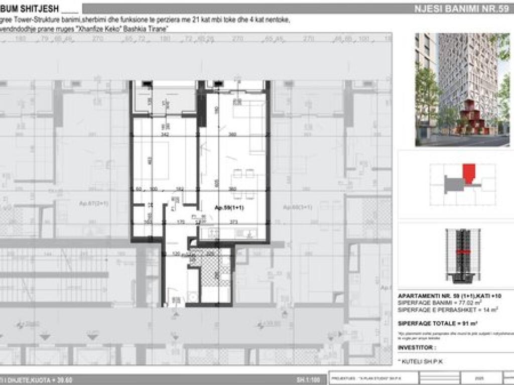 For sale, Apartment 1+1, Filigree Tower Residence, Tirana.