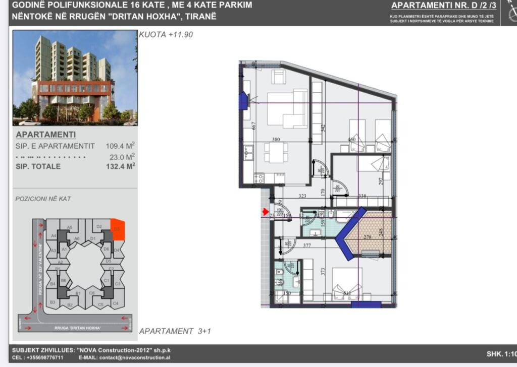 Appartamento 3+1 in Vendita – Edificio Polifunzionale di 16 Piani, Via “Dritan Hoxha”, Tirana
