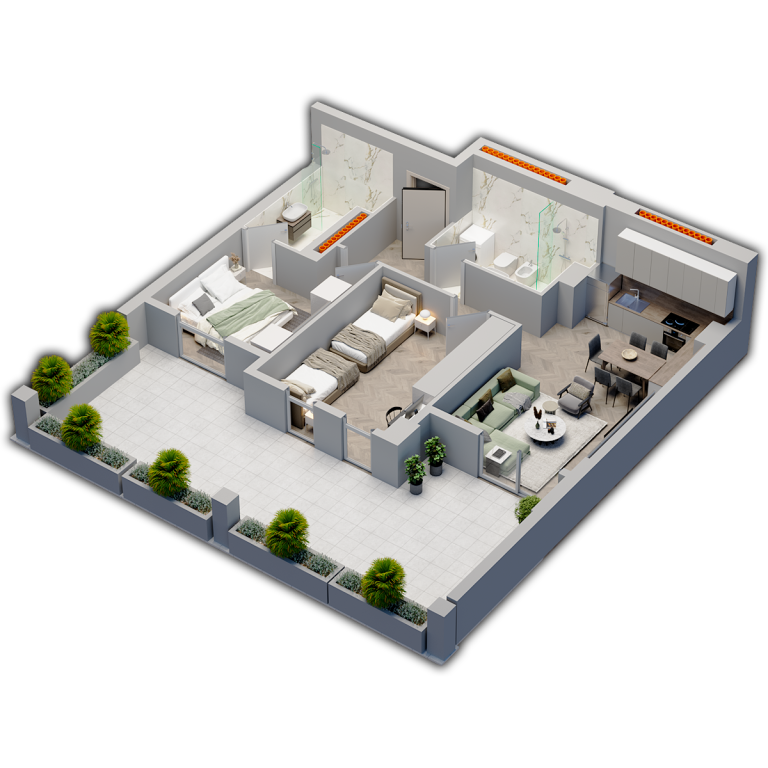 Shitet apartament 2+1+verande