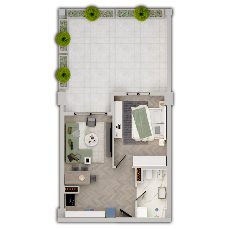 Shitet Apartament 1+1 me Verandë të Gjerë –