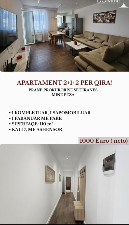 Apartament 2+1 per qira prane rr. Mine Peza