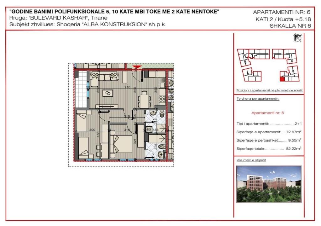 Shitet Apartament 2+1+Post Parkimi, Astir