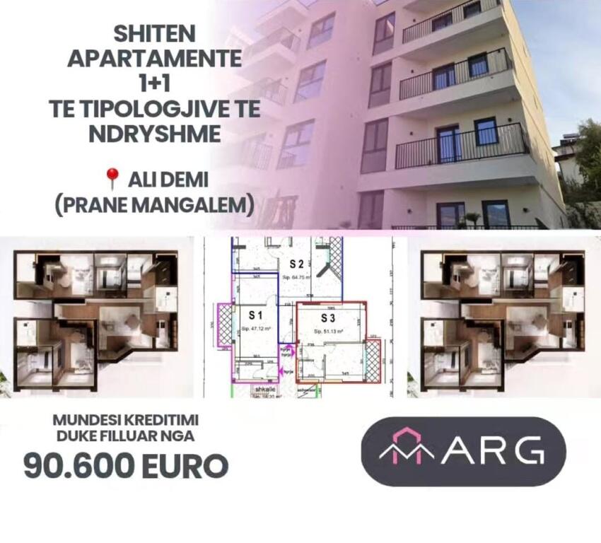 Opsione Apartamente 1+1 për Shitje 📍 Rruga Tomi Kristo, Ali Demi (pranë kompleksit Mangalem 21).