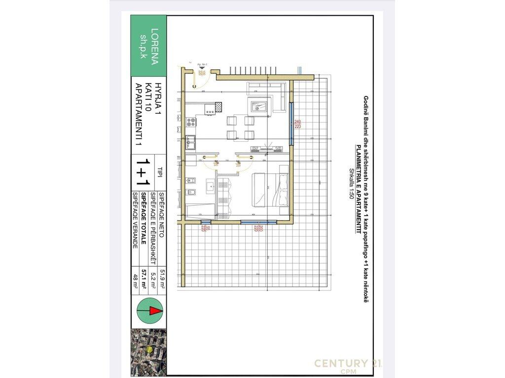 Apartament 1+1+Verande per Shitje në Yzberish,pallati UNIK 110,000 €