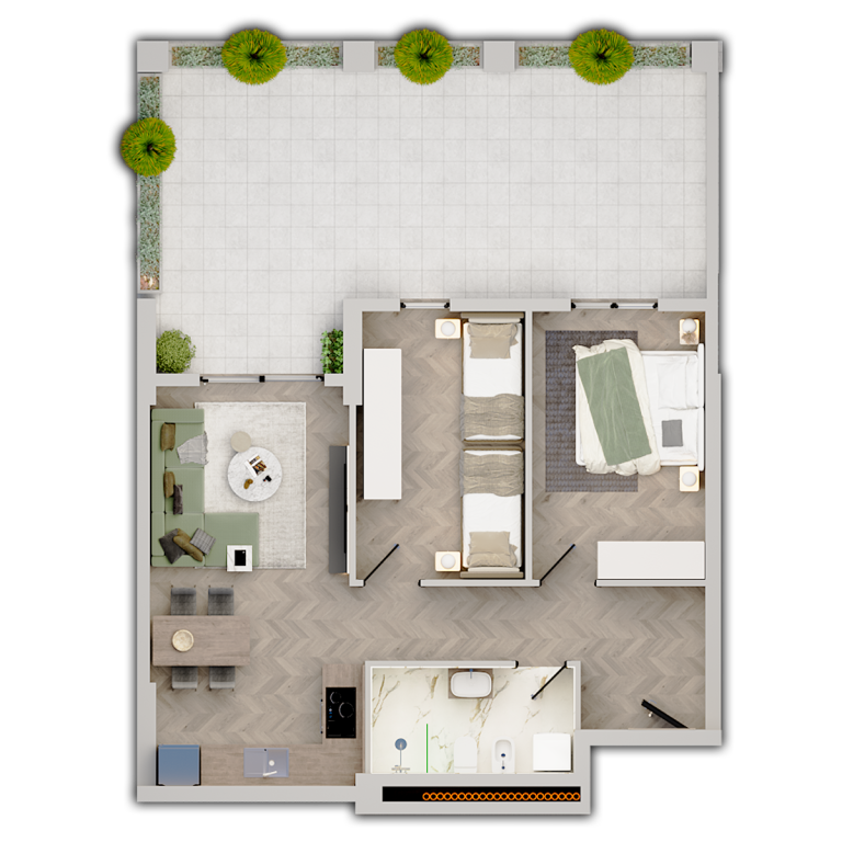 Shitet, Apartament 2+1 me Verandë – Orientim Jug-Lindje