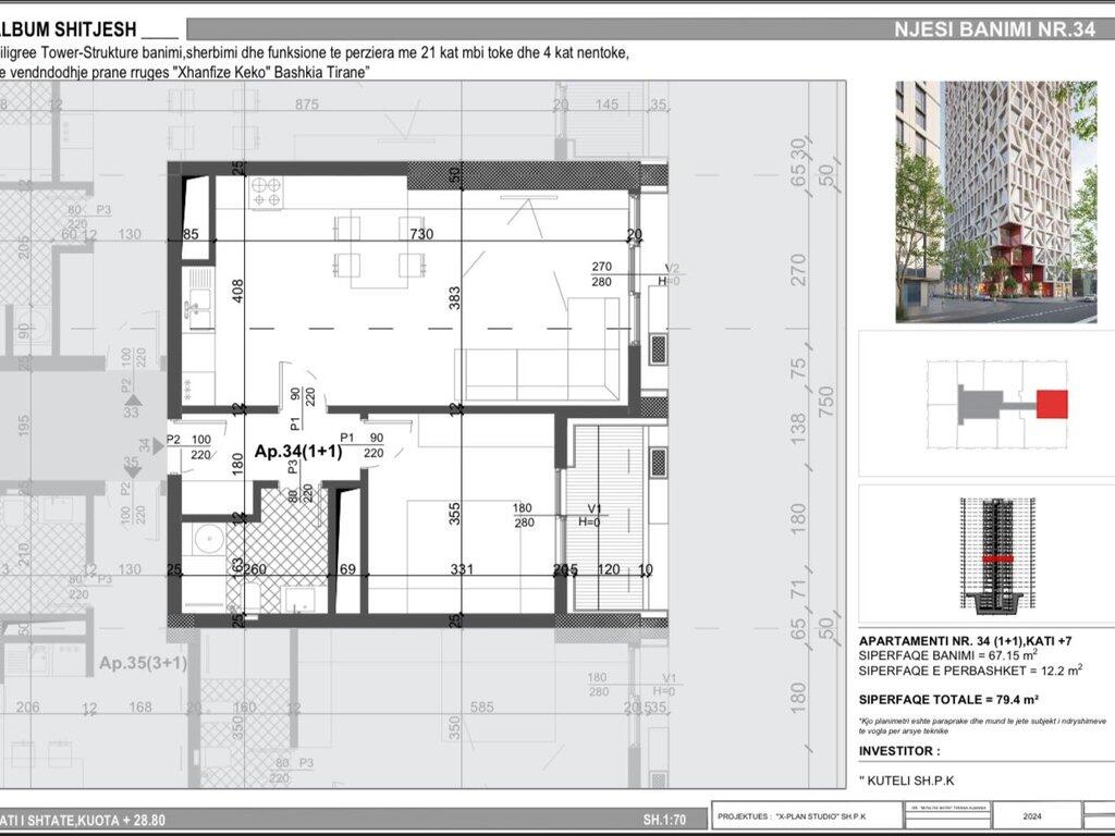 For sale, Apartment 1+1, Filigree Tower Residence, Tirana.