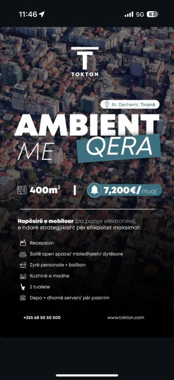 :  🏢 Ambient Biznesi me Qira – Rruga Derhemi, Tiranë