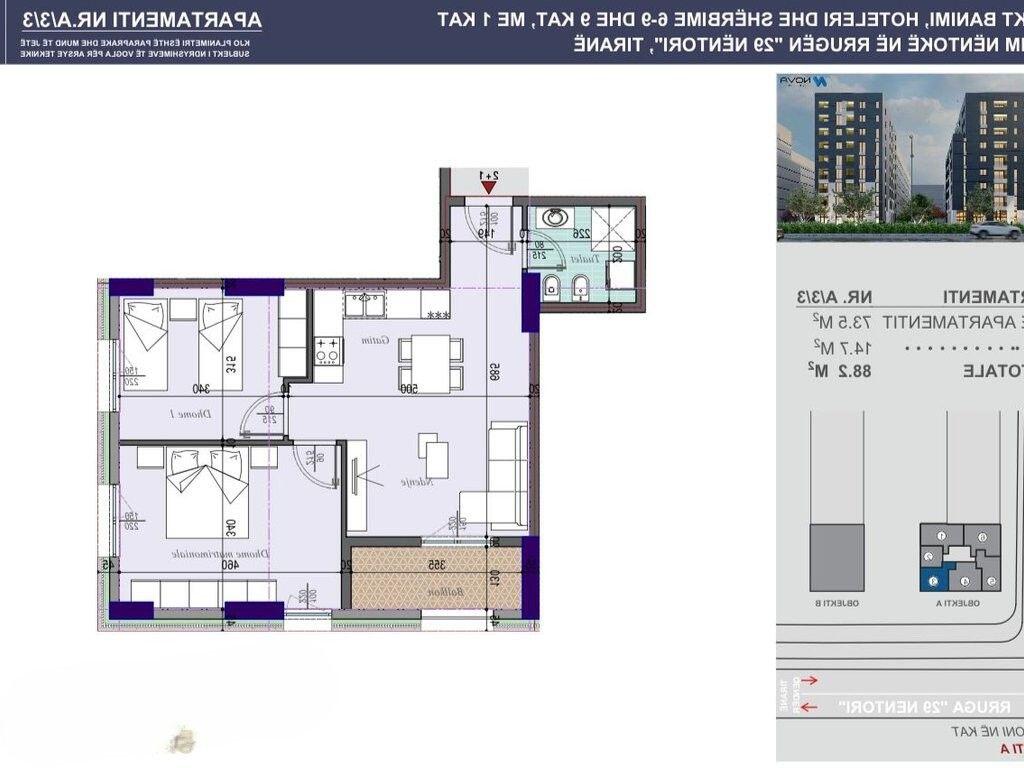 Appartamento 2+1 in vendita nel Complesso “Tirana Entry I” vicino a Casa Italia 123.000 €