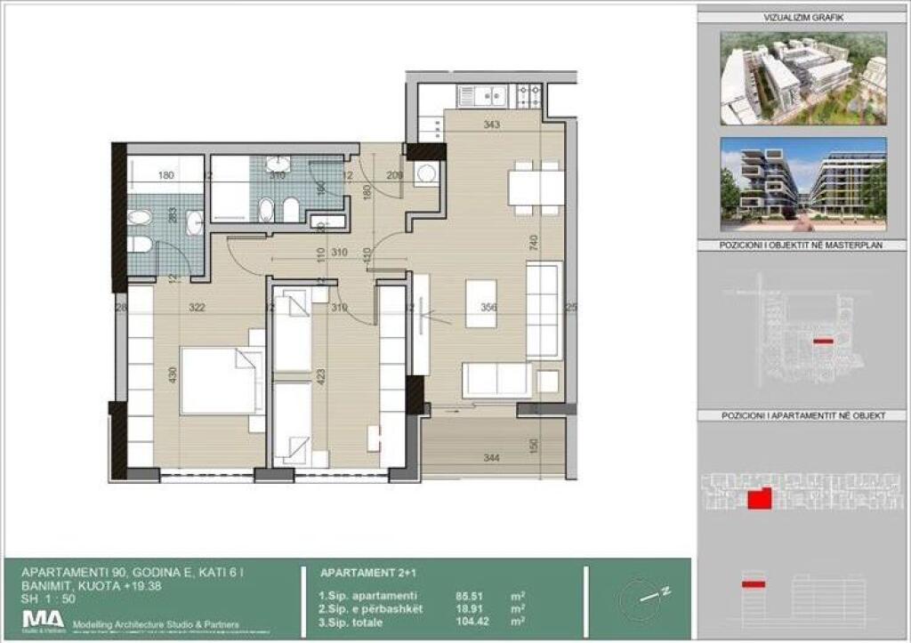 APARTAMENT 2+1 +2 + POST PARKIMI NE SHITJE - Prane QTU