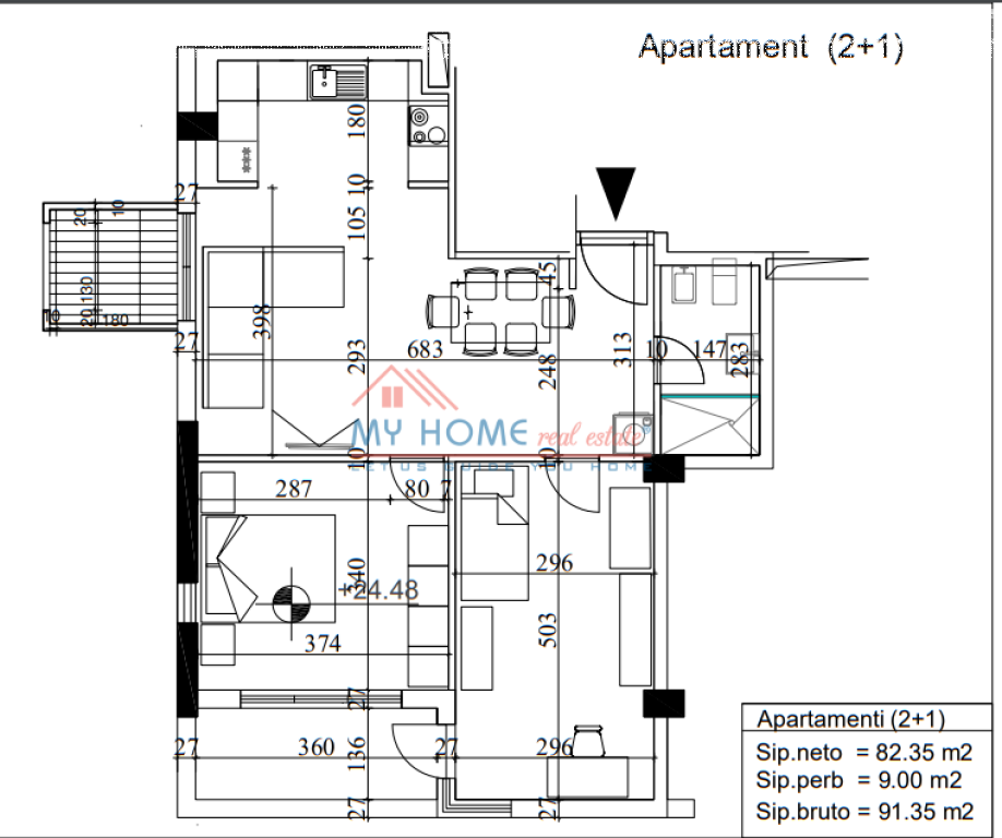 Apartament 2+1 ne Shitje ne Porcelan Tirane