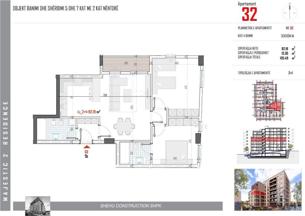 Shitet Apartament 2+1, Shehu 2 Residence, Paskuqan