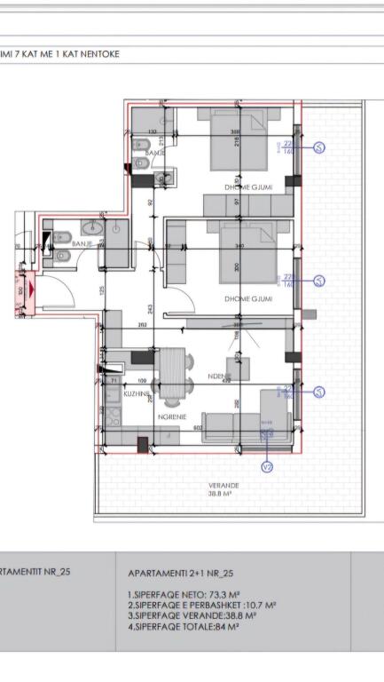 Appartamento 2+1+2+ Veranda, in Vendita 📍Ali Demi, Tirana