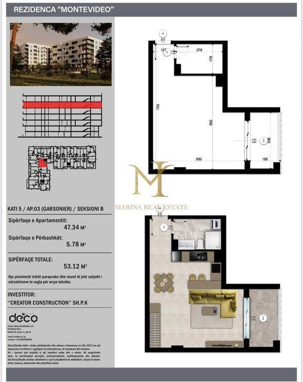 Studio apartment for sale, Sea View, 53m2, "Montevideo" Golem