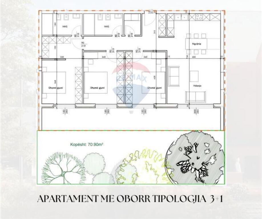Apartament 3+1 me oborr / Liqeni i Farkes