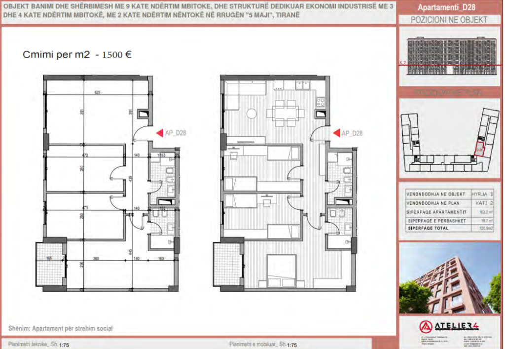 Shitet apartament 3+1 në projektin e ri në Rrugën “5 Maji”, Tiranë