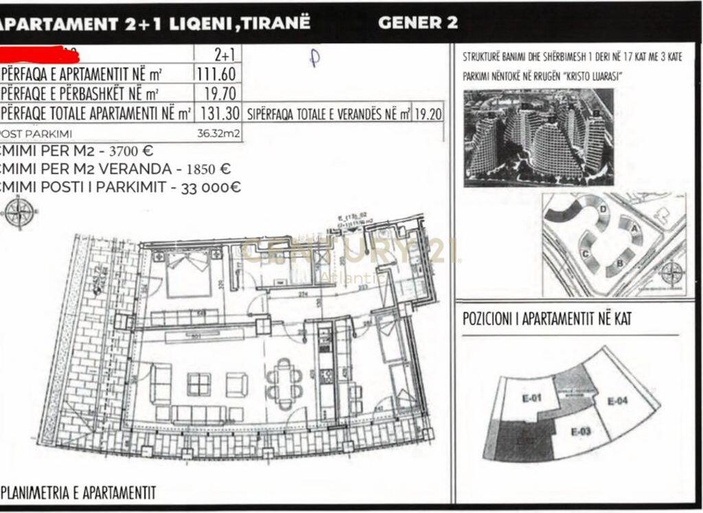 Apartament 2+1+BALLKON+POST PARKIMI Për Shitje tek Liqeni i Tiranës