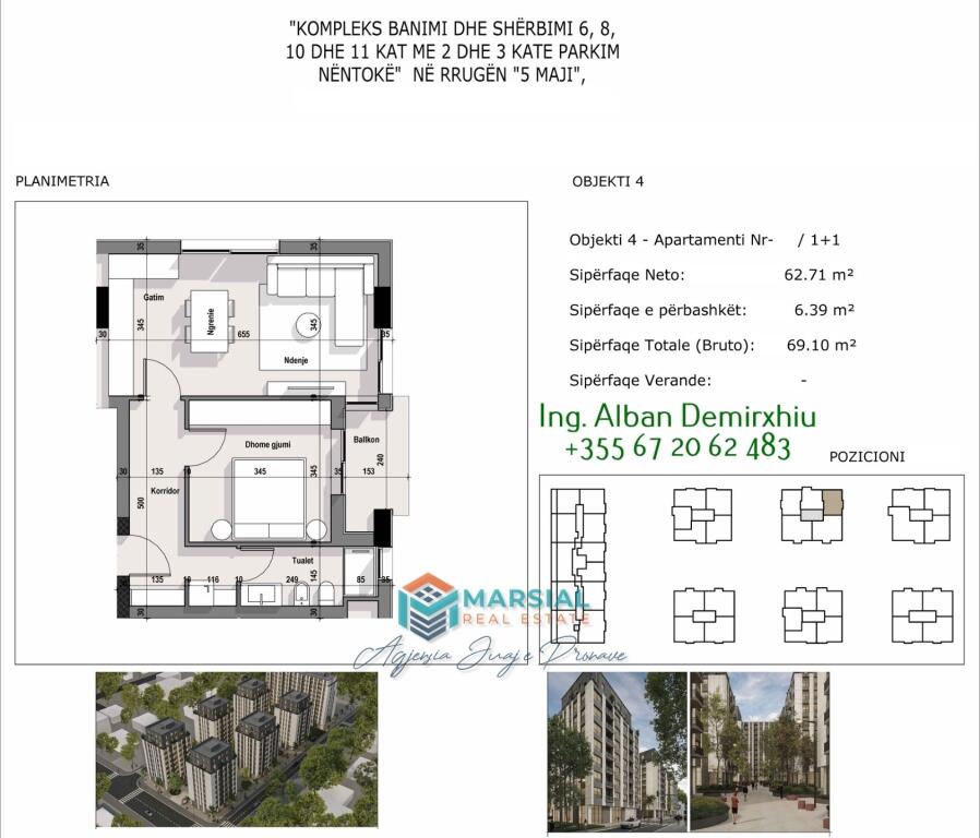 Apartment 1+1 for sale, 69 m², Ajka Residence, 5 Maji Street, Tirana