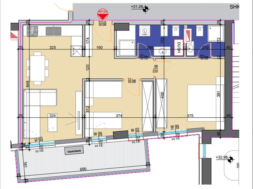 Apartment 2+1 for sale on Bajram Curri Boulevard