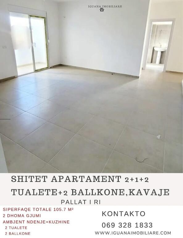 Shitet Apartament  2+1+2 tualete +2 ballkone,shetitorja Josif Budo Kavajë