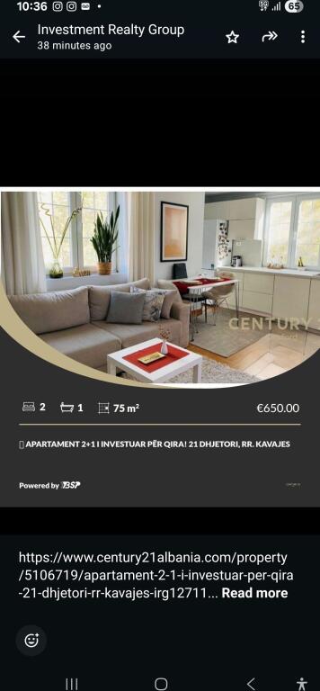 Appartamento 2+1 investito in affitto! 21 dicembre, Via Kavajes650 € /mese  Sup. Totale  75m2