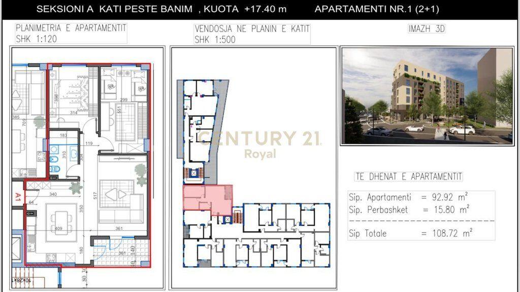 Apartament 2+1 Për Shitje në Paskuqan, Tiranë , 108.72 m²