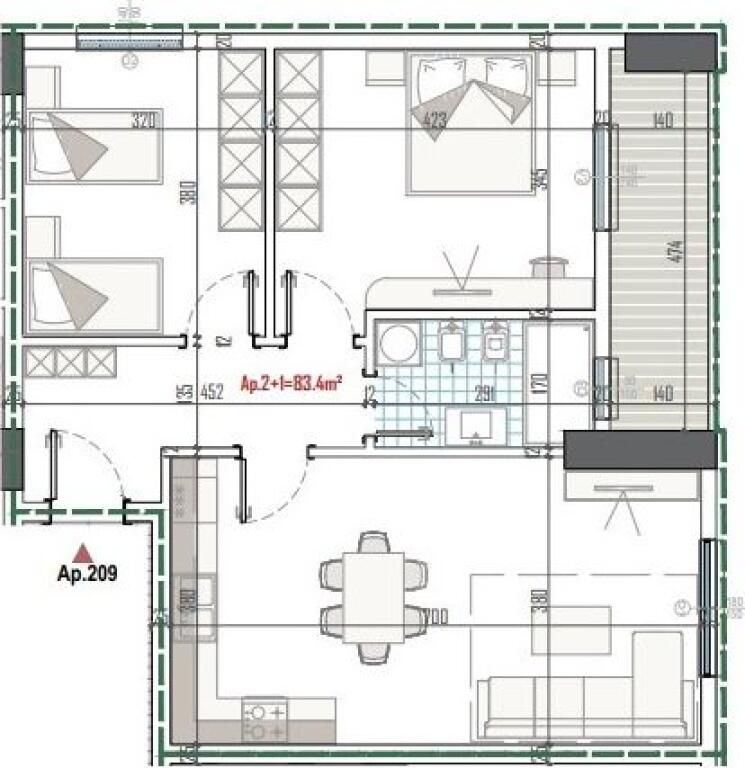Shitet apartament 2+1 ne Kamez