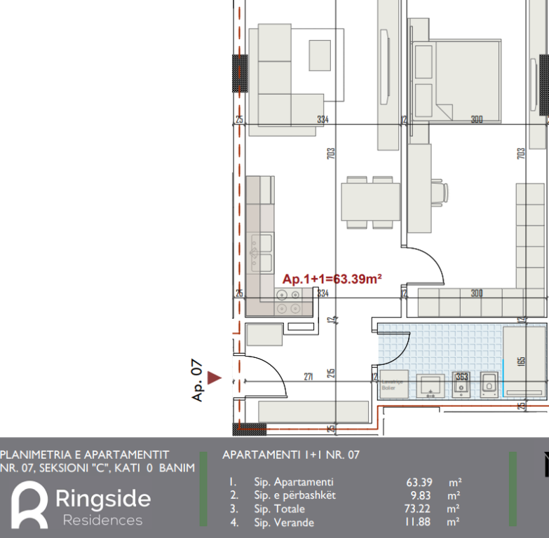 Shitet, Apartament 1+1, Ringside Residence, Paskuqan