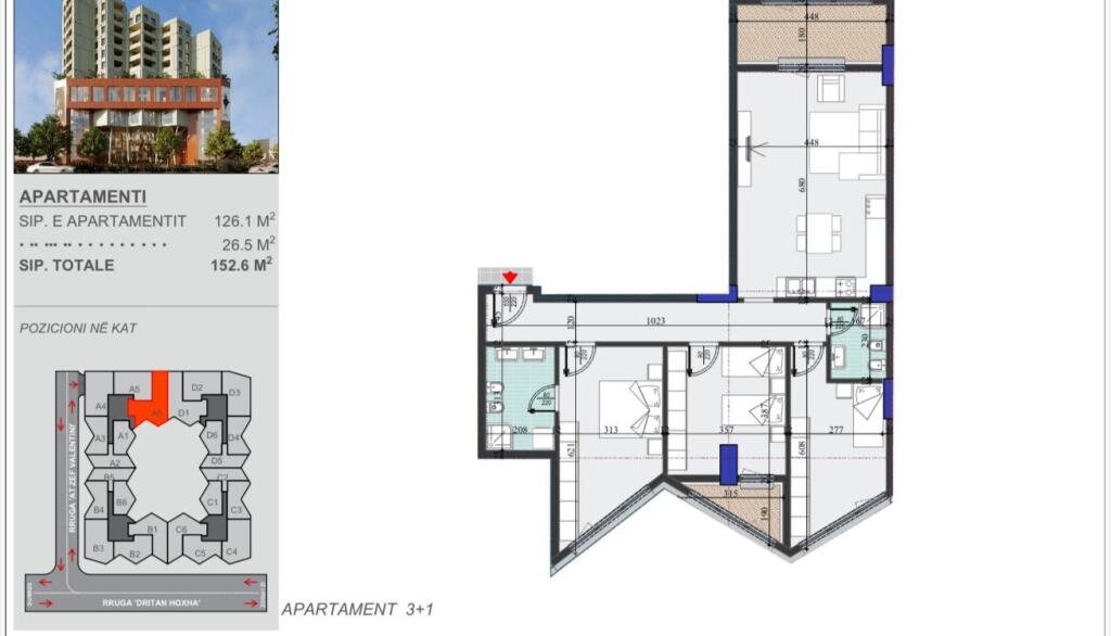 APARTMENT 3+1 FOR SALE ZOGU I ZI 245,000 EURO