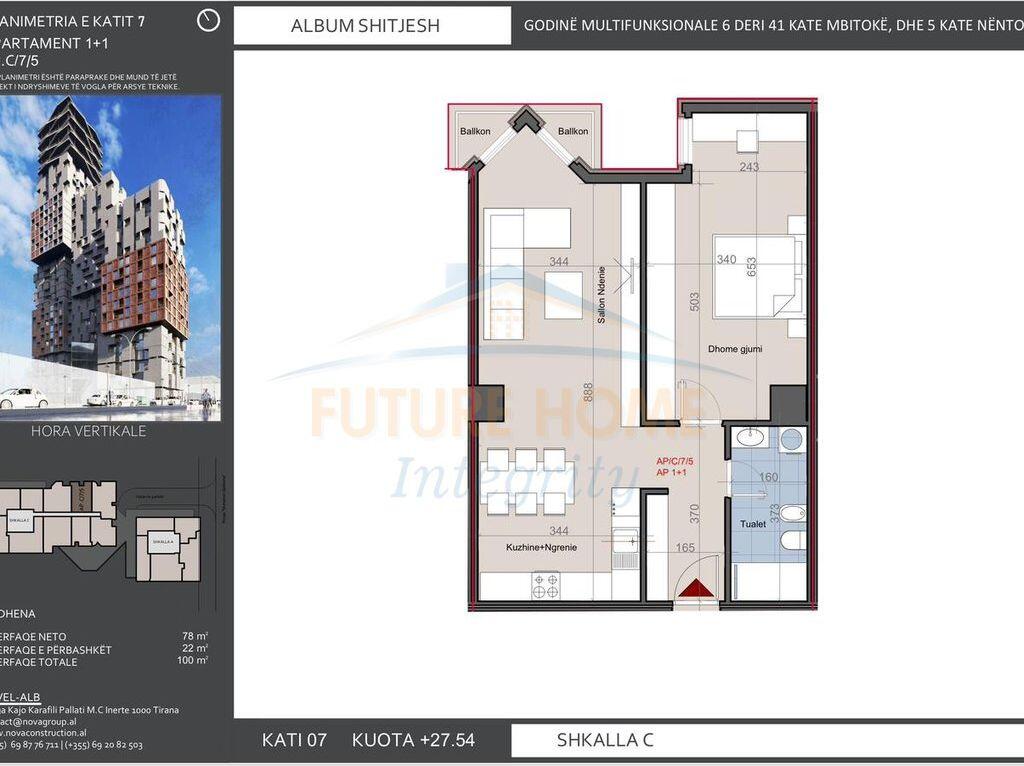 For sale, Apartment 1+1, Hora Vertikale, Tirana.