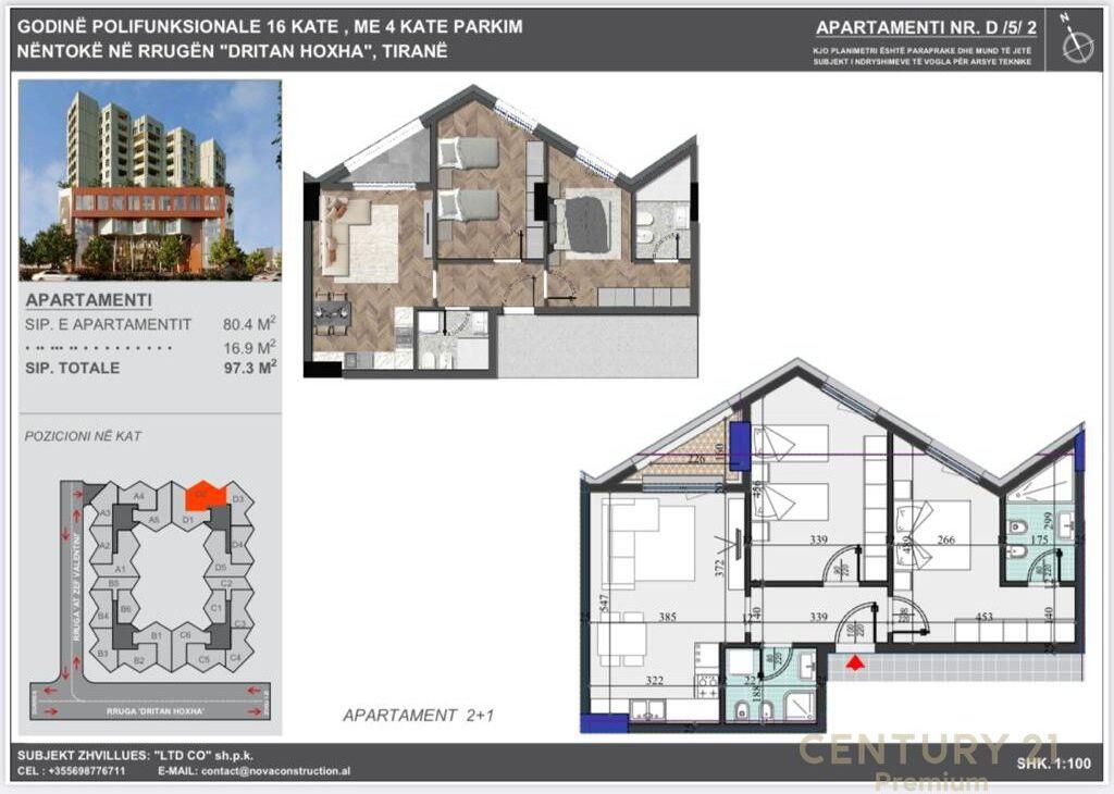 Apartament 2+1+2 Për Shitje në Rezidenca Colonnade, pranë Zogut te Zi!! 175,140 € Sip. Totale  97m2