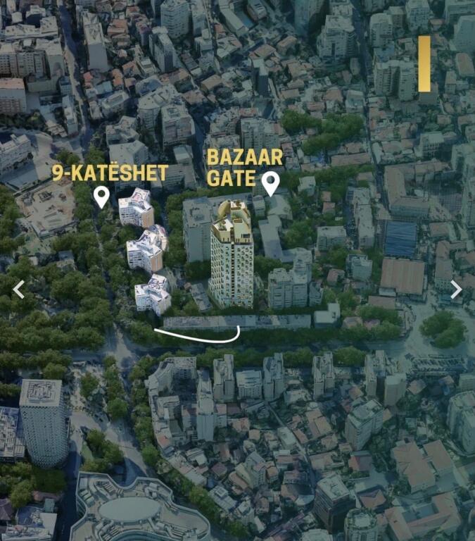 Appartamento 1+1 in vendita a Bazar Gate, 9 piani nel Centro di Tirana

