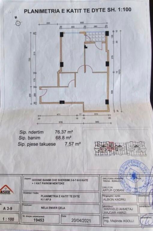 Shitet apartament 2+1 ne Astir tek Posta
