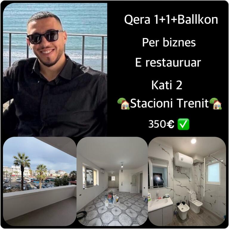 🏡 APARTAMENT ME QERA 1+1+Ballkon Jepet per Biznes 📍 Lokacioni: Stacioni Trenit Durres