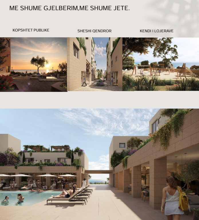 Appartamento 2+1+2 con Cortile Privato in Vendita – Square Village, Santorini 2 | Riviera Albanese!