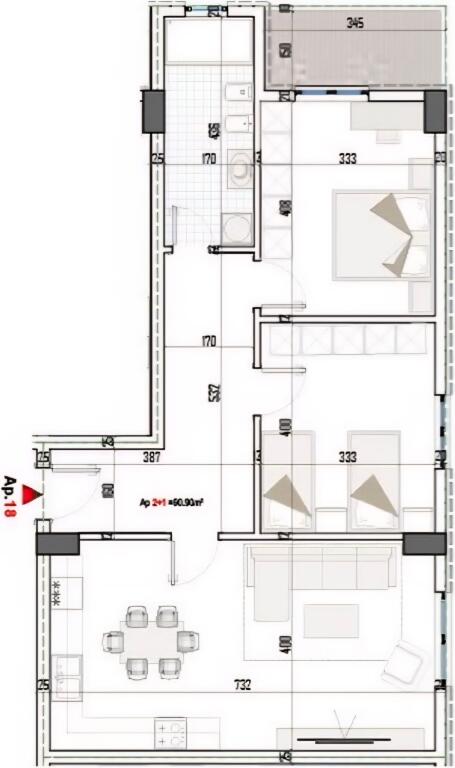 Paskuqan, 2+1 apartment for sale 1200 euro m²