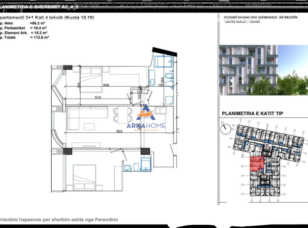 SHITET APARTAMENT 2+1+BALLKON "RRUGA JAVER MALO, ISH PARKU" 225.600 EURO