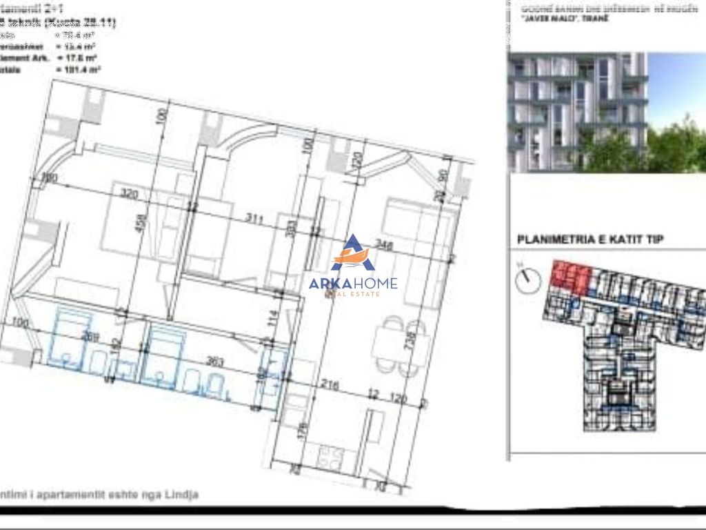 SHITET APARTAMENT 2+1+BALLKON "RRUGA JAVER MALO, ISH PARKU" 202.800 EURO