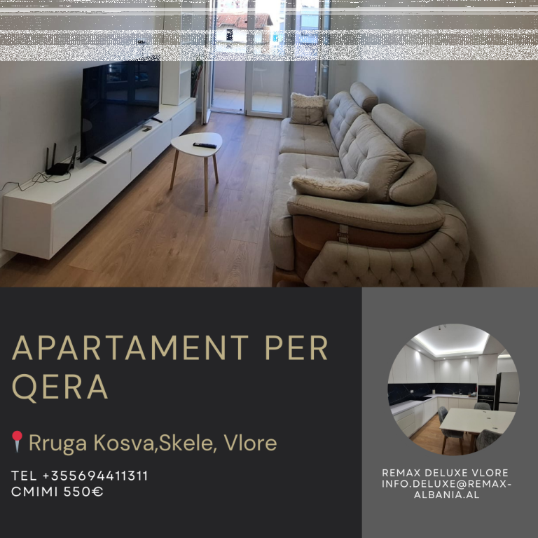  Apartament 2+1 me Qera Afatgjatë, Skelë, Vlorë (pas Riviera)