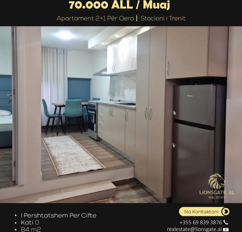 🏡 APARTAMENT 2+1 ME QIRA – TEK STACIONI I TRENIT