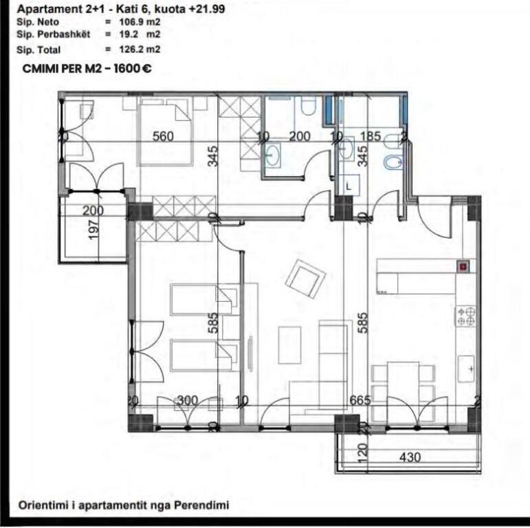 Shitet Apartament 2+1+2 ish parku