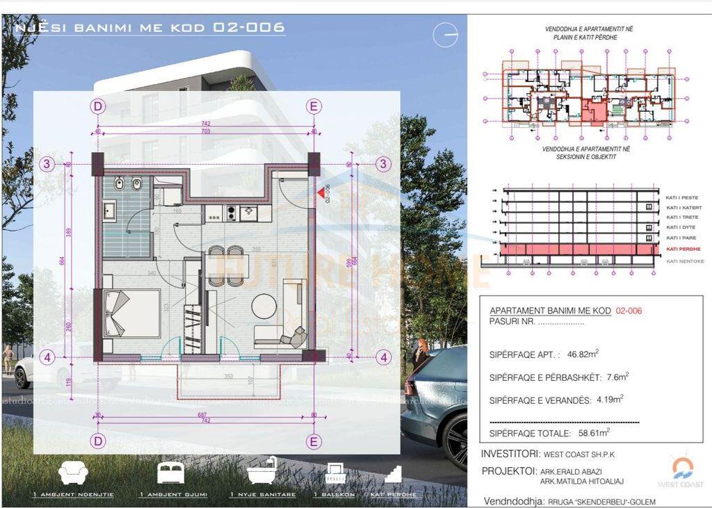 Shitje, Apartament 1+1, Rezidenca West Coast, Golem