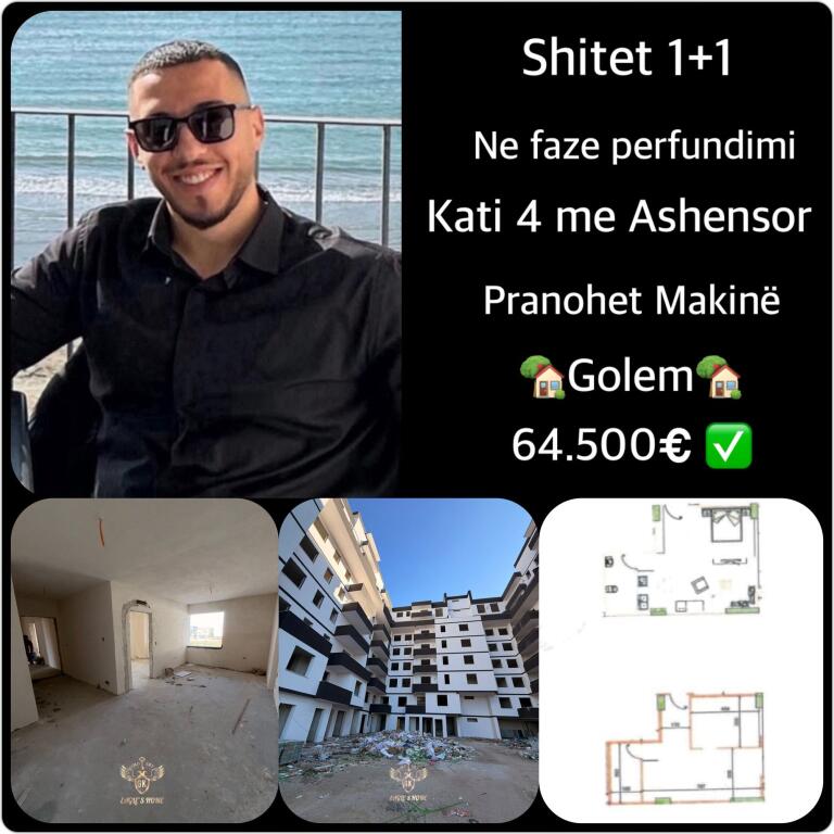 SHITET APARTAMENT  • 1+1  • 64.5000€ ✅ 📍 Adresa: Golem, prane detit• Pranohet makine ne vlere