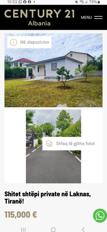 Shitet shtëpi private në Laknas, Tiranë! 115,000 € Sip. Totale  100m2