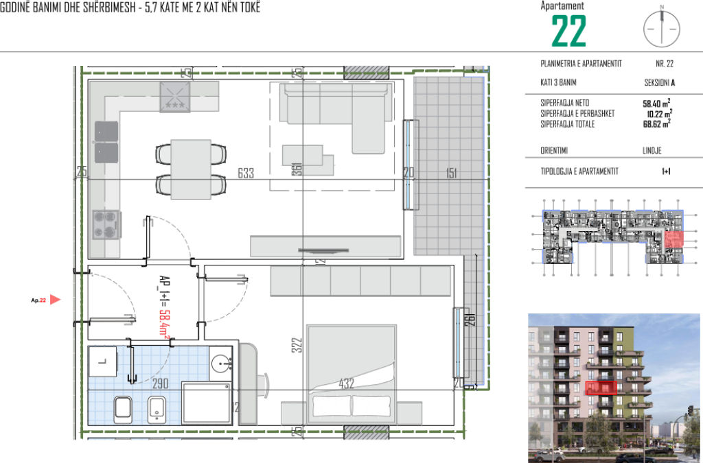 Apartament 1+1 Kamez (Rrethi Bathores)