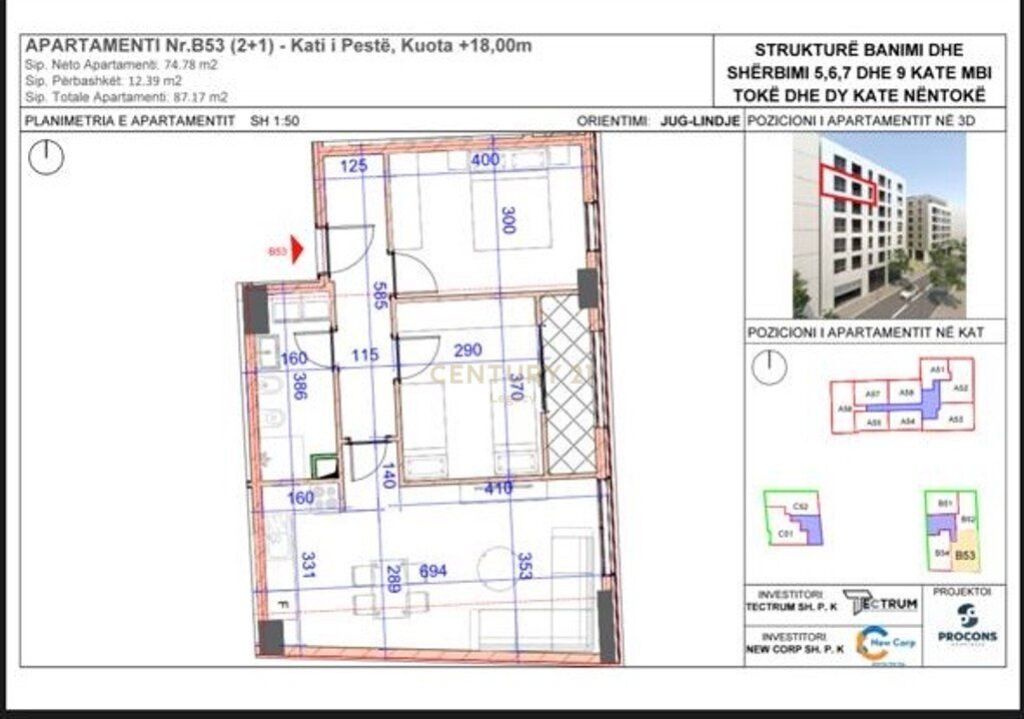 Shitet apartament 2+1 rruga Jordan Misja 170,000 € Sip. Totale  87m2