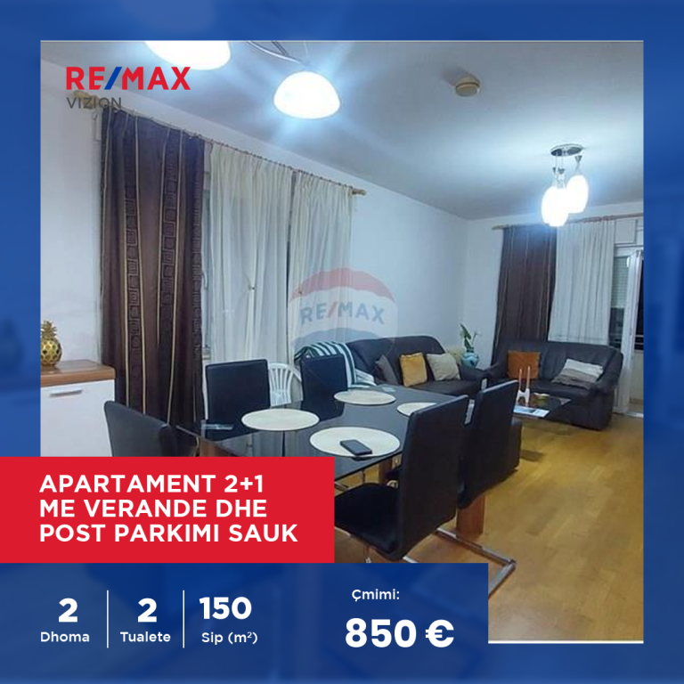 APARTAMENT 2+1+2ME VERANDE DHE POST PARKIMI SAUK
