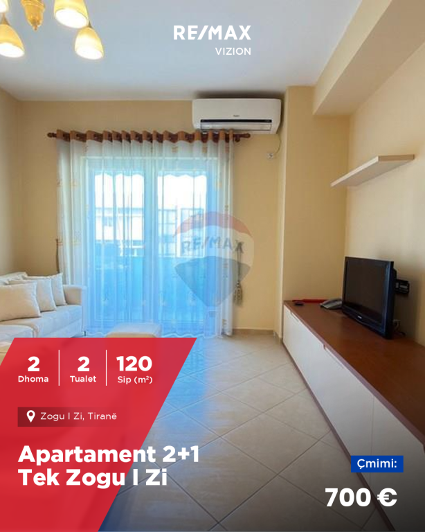 Apartament 2+1 me qira tek Zogu i Zi