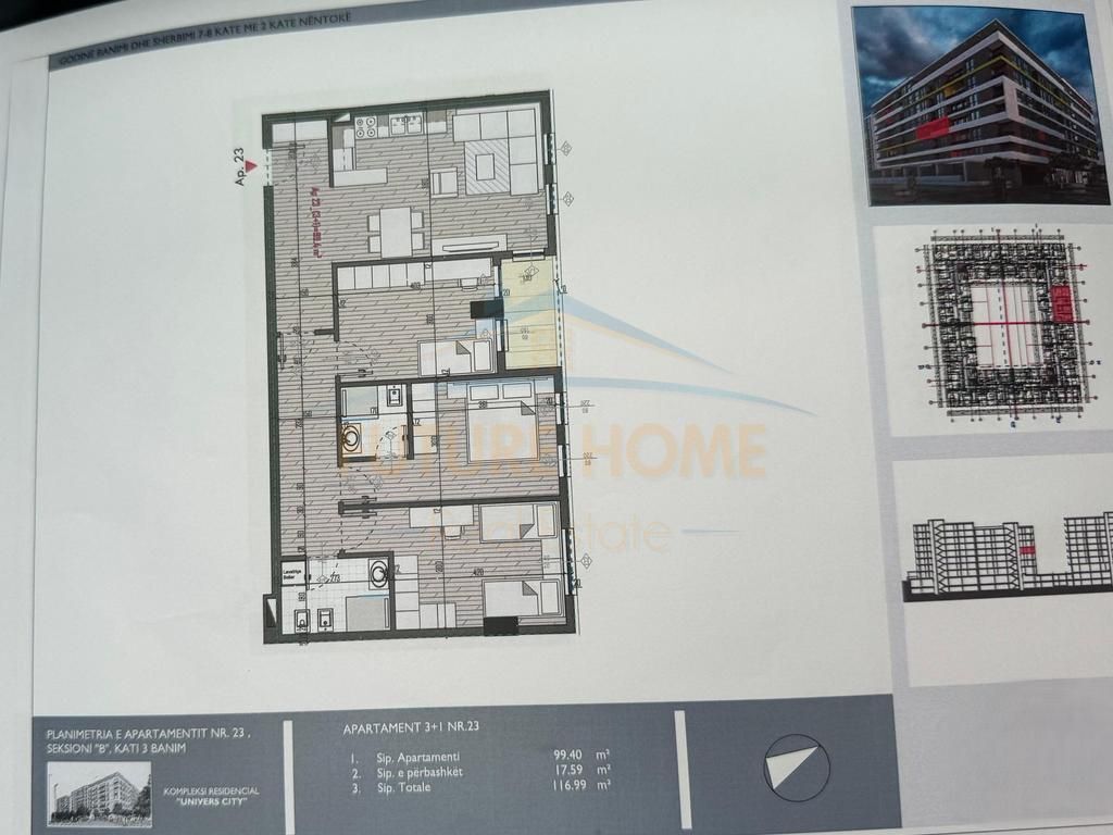 Shitet, Apartament 3+1+2 +Post Parkimi, Univers City , QTU