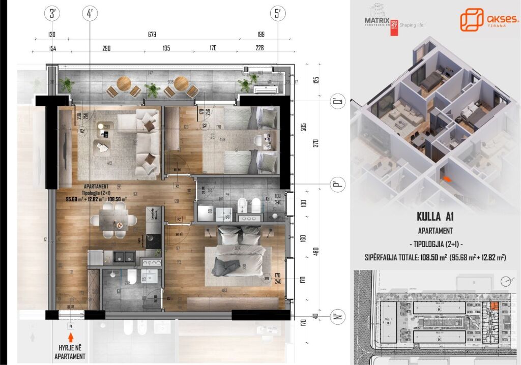 Apartament 1+1+ballkon ne shitje Akses Tirana Ish dogana 71mq