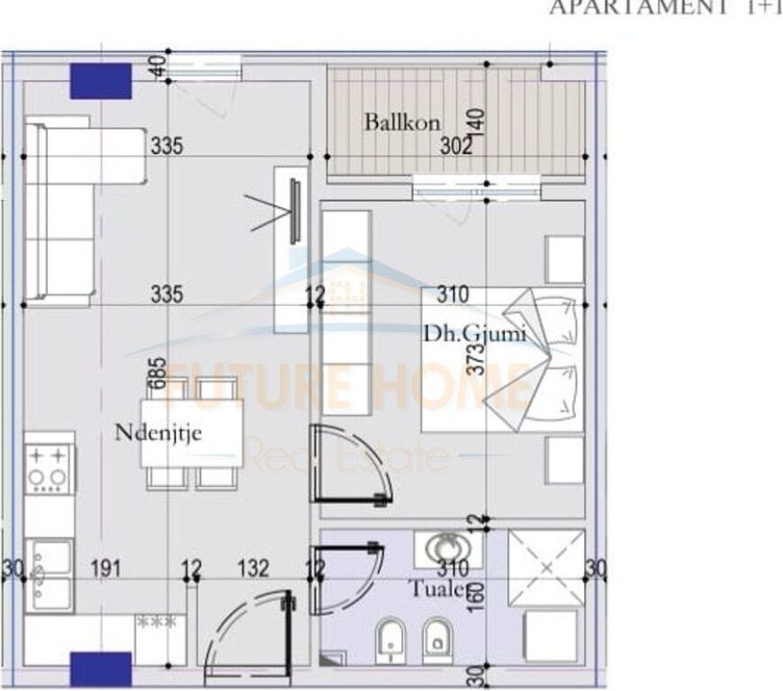 For sale, Apartment 1+1, Tirana Entry 2, Tirana.